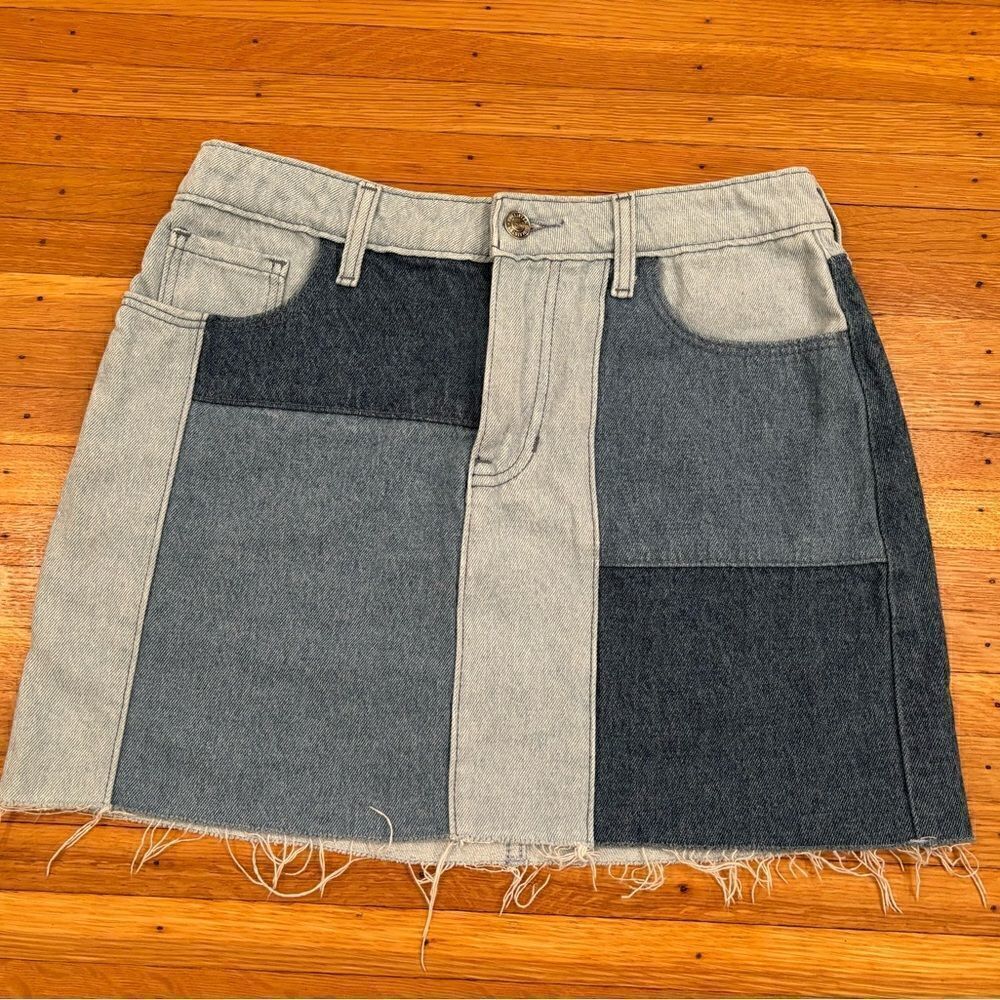Hollister blue denim ultra hi rise patchwork mini skirt